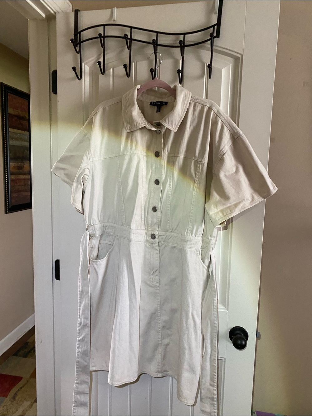 Eloquii Cream Short-Sleeve Denim Dress